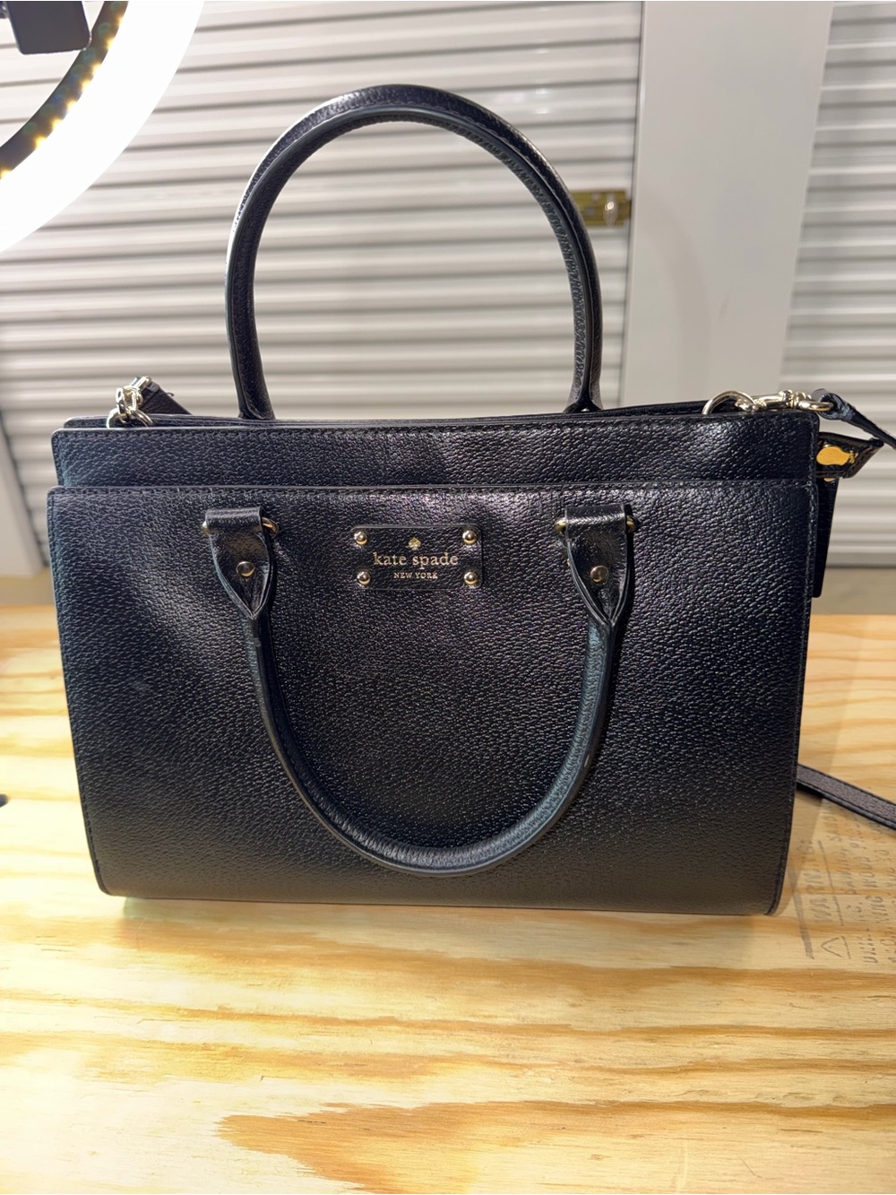 Kate Spade New York Black Pebbled Leather Satchel Crossbody Bag‎ Purse